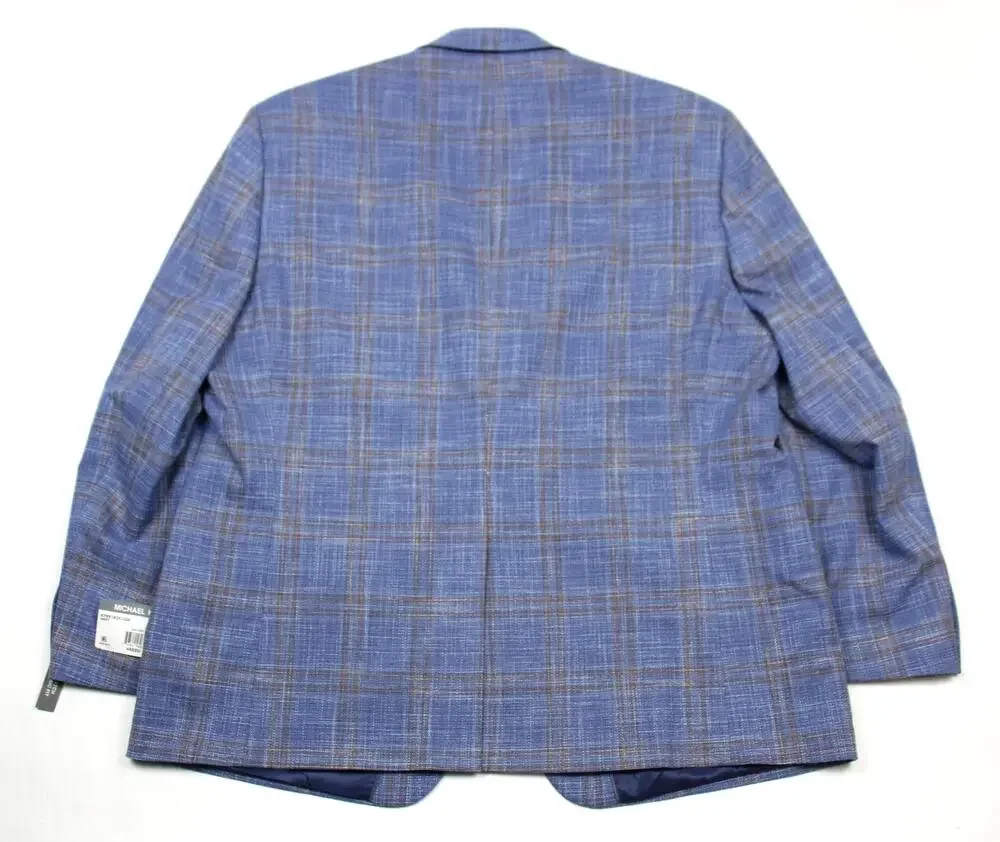 Michael Kors Sport Coat Mens 48 R Blue Rust Plaid Classic Fit Stretch Blazer